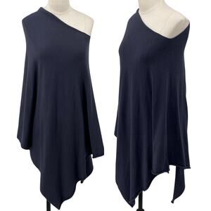 LOOK by M Merino Wool Poncho Asymmetric Knit Pullover Slate Blue Womens One Size